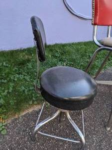 lot 213 image: Set of (3) of Vintage Seating Adjustable Chair, Chair with Built-in Step Stool and Rolling Stool