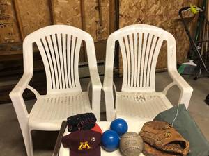 lot 108 image: Lawn Chairs, table & Sports Equipment