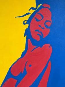 lot 300 image: Large Lawrence (Larry) Volk Hand Painted ORIGINAL Nude on Canvas Signed Framed Artwork