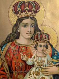 lot 314 image: Antique Polish Our Lady of Pacawska Madonna and Child Relgious Lithograph in Antique Frame