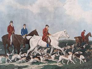 lot 316 image: James Beranger The Earl of Derbys Stag Hounds Framed and Matted Artwork