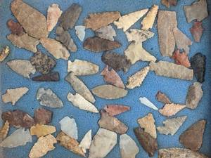 lot 134 image: Collection of Native American Arrowheads in a Display