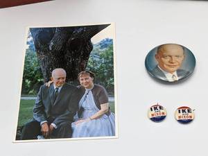 lot 154 image: Jumbo Eisenhower Pin  Button, Ike  Nixon Campaign Pinbacks, Woodrow Wilson Book, etc.