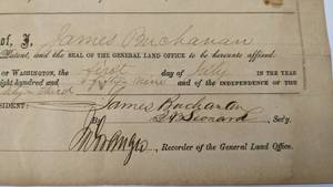 lot 145B image: Original 1859 James Buchanan Hand Signed Bounty Land for Officers and Soldiers Document