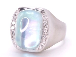 lot 13 image: CUSTOM DESIGNER 4.55 CARAT Natural Aquamarine & Opal Ring with Diamonds, 18k Heavy Satin White Gold $10,000 Retail