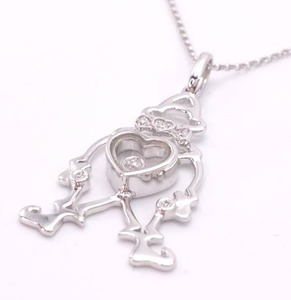 lot 52 image: New Fancy Clown Necklace with Floating Bezel Set Diamond in 14k White Gold