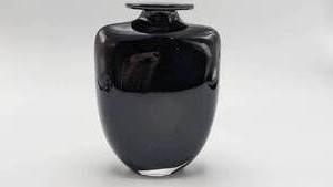 lot 401 image: Sleek Black Modernistic Signed Art Glass Vase