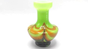 lot 410 image: Mid-Century Green Orange V.B. Empoli Florence Opaline Glass Vase