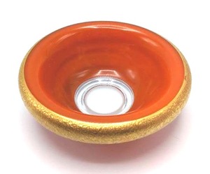lot 414 image: Round Mid-Century Orange Lipped Bowl with Gold Crackle Guilted Edges