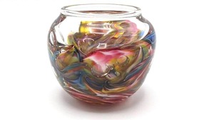 lot 416 image: (3) Trio- Schuster Paperweight, Northwood Glass Green Rose Bowl, and Purple Beth Melecci Vase