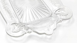 lot 417 image: Clear Tro-Amazing Bread Tray, EAPG Starburst Dish, and Fostoria Water Pitcher