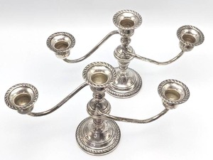 lot 222 image: Antique (2) Pair of Preisner Sterling Silver Weighted 3 Cup Candelabras