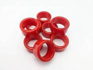 lot 232 image: (8) Eight Cherry Red Vintage Bakelite Napkin Holders Rings