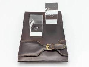 lot 239 image: Genuine Vintage Rolex Watch Leather Notebook Pad and Mont Blanc Acrylic Pen Holders