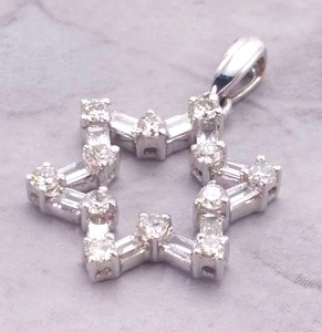 lot 55 image: Brilliant & Baguette Star of David .63 Carat Diamond Pendant in 18k White Gold $1,110 Retail