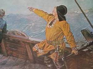 lot 107 image: Leif Eriksson Sights Land in America, 1893, Highest Quality Print