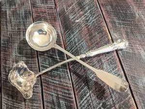 lot 208 image: (2) Two Silver Modernistic and Elegant SpoonsLadles