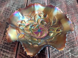 lot 404 image: early Northwood Amethyst Wild Strawberry Pattern Bowl