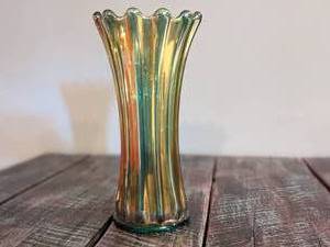 lot 407 image: Northwood Thin Rib Blue Carnival Glass Swung Vase