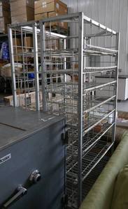 lot 9 image: Rolling cage with removable shelves 29 deep x35w x 69 tall