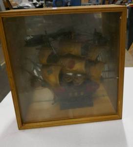 lot 34 image: vintage Santa Maria ship with fabric sails