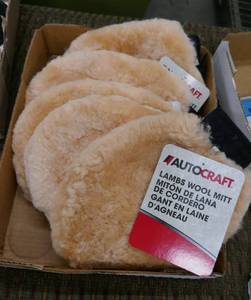 lot 56 image: box of 5 lambs wool mitts for cleaning your car