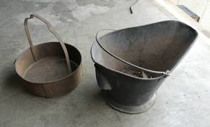 lot 65 image: old coal bucket and grain sieve