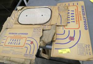 lot 100 image: Group of 17 vintage new Frost Shields sizes 8x12 and 8x18 for your car and a flash motor heater