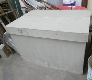 lot 121 image: LARGE 35x28x38 wood crate with foam cooler used for salmon fishing trips in Michigan, very good shape and doesnt smell, just like #94 but with a wood box around it