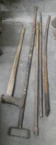 lot 123 image: Group of pry bars, axe