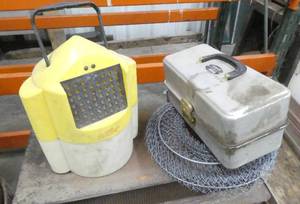 lot 128 image: tackle box like new, minnow bucket and bait trap