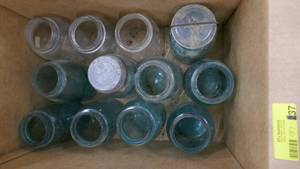 lot 137 image: lot of 9 blue ball jars, quart size and 3 clear