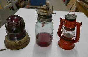 lot 181 image: group of lanterns and griffin lamp