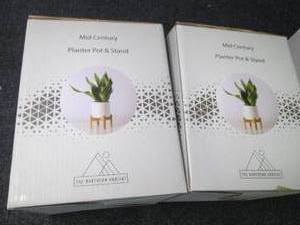 2 Midcentury Planter Pot & Stands...