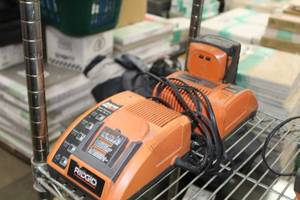 lot 445 image: Lot of (2) Ridgid Battery Chargers  24V Battery (x1)