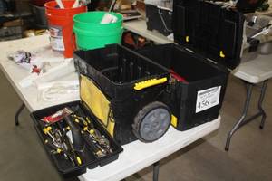 lot 456 image: Plastic Tool Box  with Hand Tools - Wrenches, Sockets, Misc Hand Tools