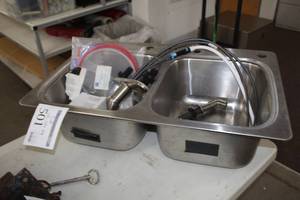 lot 501 image: Stainless Steel Dual Basin Kitchen Sink  with Fixtures