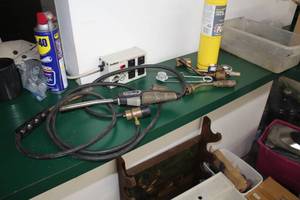 lot 571 image: Propane Torch Set  with Propane Bottle, Torch Heads, Lighter, Hoses
