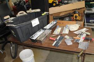 lot 488 image: Lot of Drywall Tools  - Trowels, Mud Trays, Corner Trowel