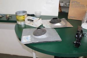 lot 581 image: Roofing Material  with Oatey 1.5-3 All-Flash Galvanized Roof Flashing, 5x7 Formed Steel Shingles, 6x10 Steel Roll Valley Mill Bendable Flashing