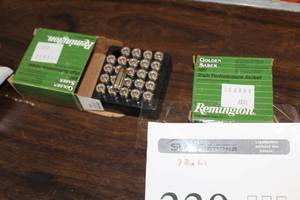 lot 330 image: Lot of ( 2 boxes ) Remingtion Golden Saber 9mm Luger 124 Grain Brass Jacketed Hollow Point Cartridges ( 25 per box )