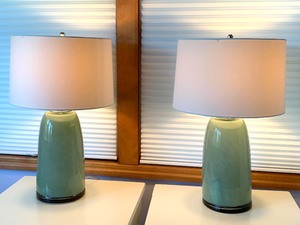lot 30 image: Pair of HD Buttercup Mouth Blown Green Green Table Lamps