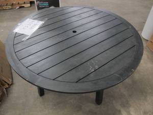 lot 320 image: Black Wood Circular Outdoor Table - 55 Inches Wide
