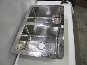 lot 301 image: 33 Double Undermount Sink - Hammered Stainless Steel