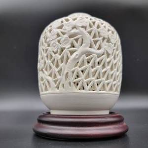 lot 46 image: Vintage Chinese White Porcelain Reticulated Ginger Jar Lamp Base