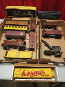 lot 673 image: ASSTD. KIT-BUILT TRAIN CARS, EDELWEISS BREW, UNITED STATES NAVY LOG CAR, ROCK ISLAND CABOOSE, MORE