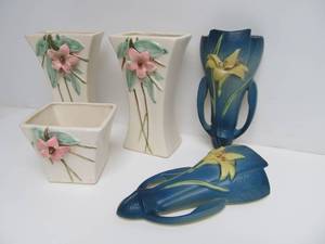 Group of Old Vintage Roseville &amp McCoy Planters Wall Pockets etc
