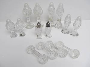 Large Lot of Cut Crystal Salt Pepper Shakers etc