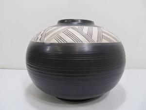 Large Vintage Mid Century GreyWhite Art Pottery Round Vase