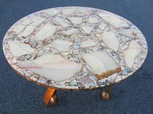 Vintage MarbleOnyx Gold Flake Epoxy Round Side Table - Arturo Pani